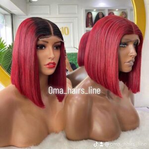 10” inches wine red bone straight with dark root 2 by 6 closure